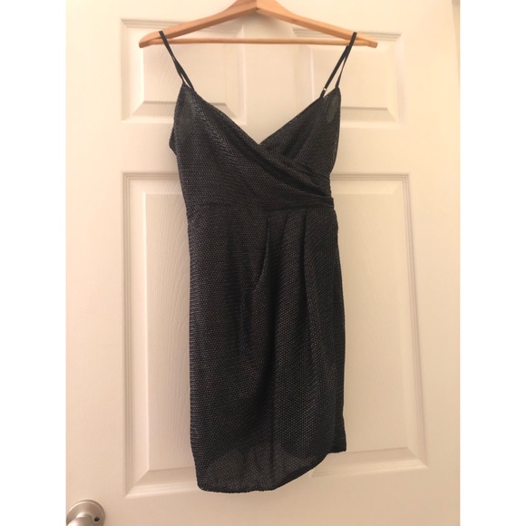 Metallic Black Faux Wrap Dress - Picture 2 of 4